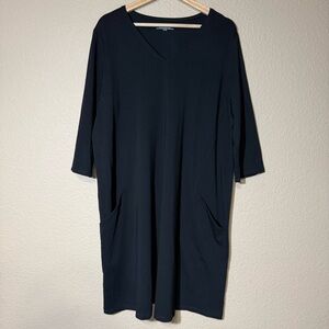 Eileen Fisher NWT Black Organic Cotton Jersey Dress Pocket Size XL Minimalist